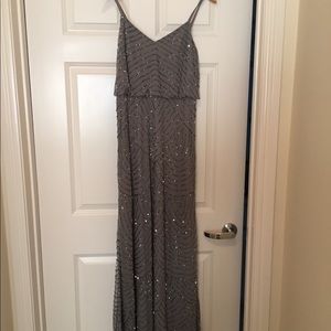 Adrianna Papell Grey Beaded Blouson Dress size 6